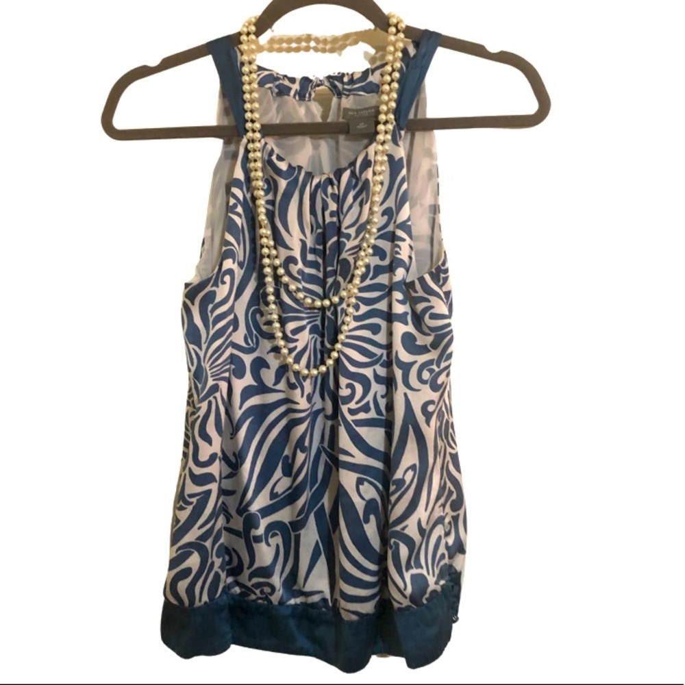 Ann Taylor Ladies Size 6 Petite Silk White & Blue Halter Top